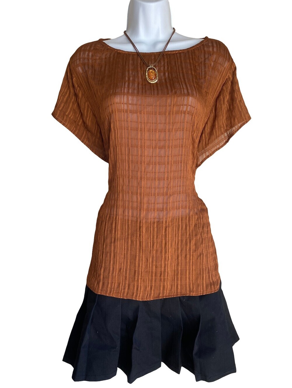 Vintage Worthington Plus 2X Brown Textured Tunic Blouse Whimsigoth Fall Coquette